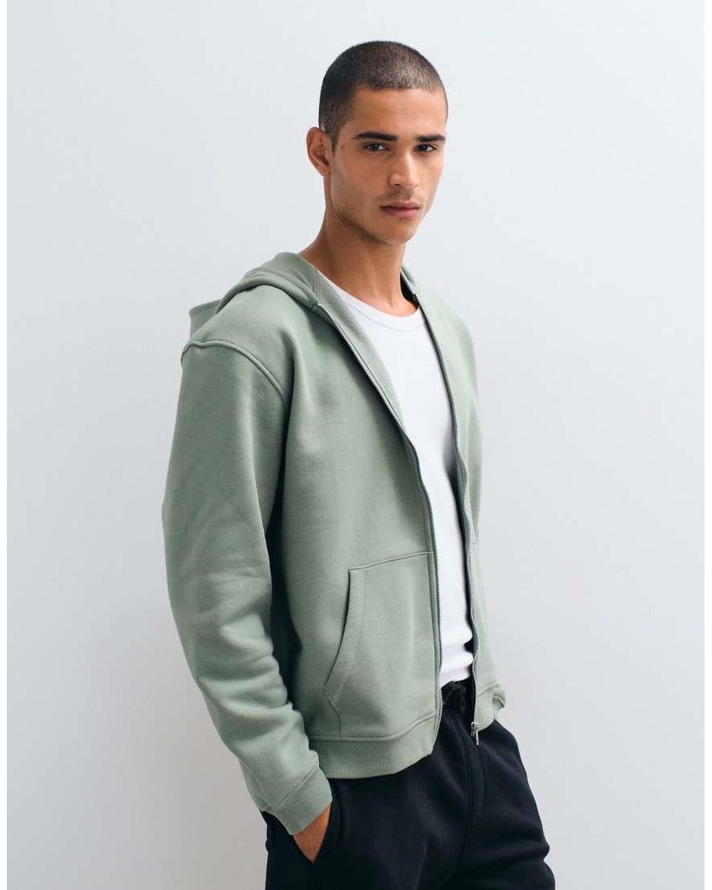 ASOS Green Essentials Relaxed Zip Through Hoodie for men