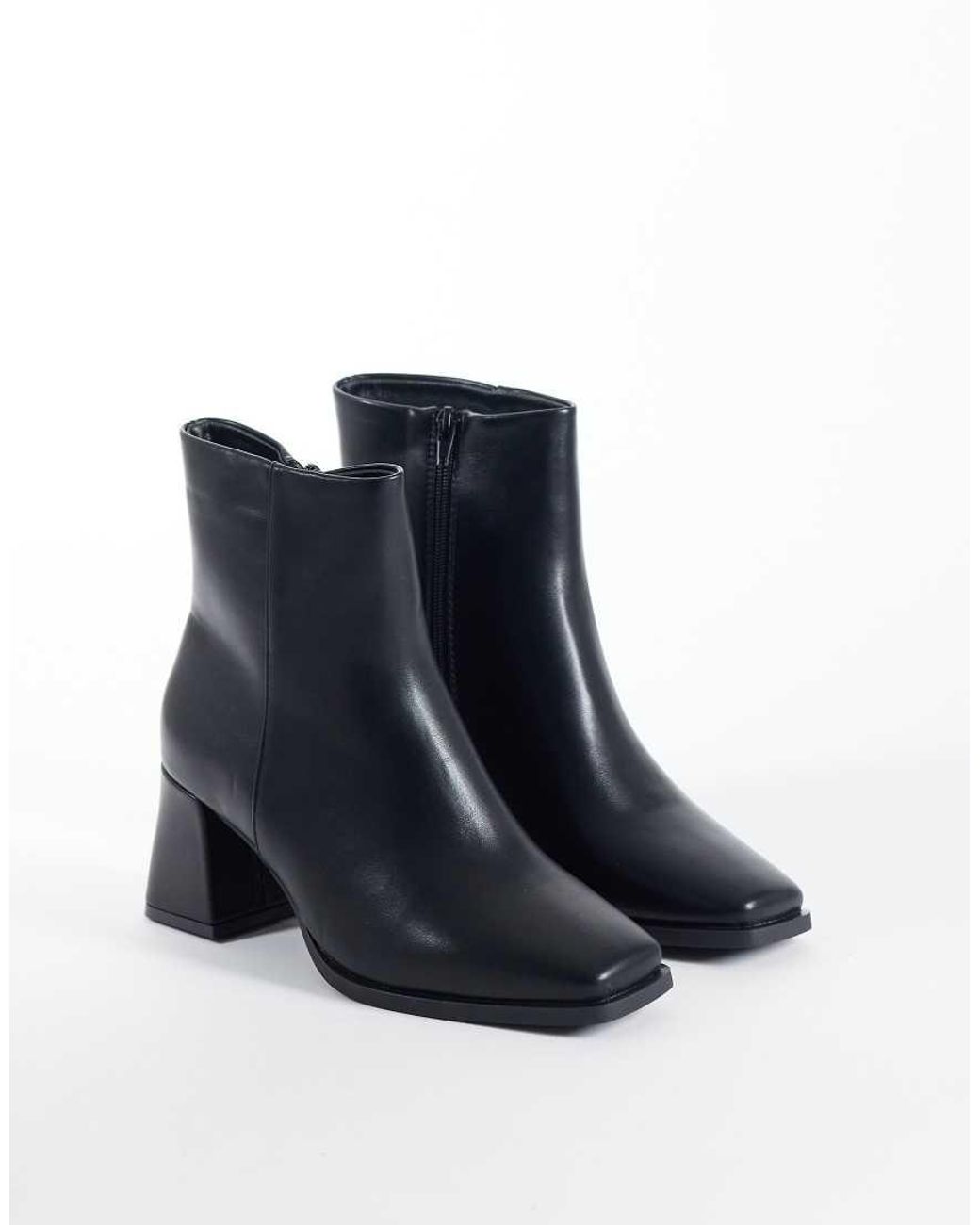 SEQWL Wide Fit Blue Fisher Block Heeled Mid Ankle Boots
