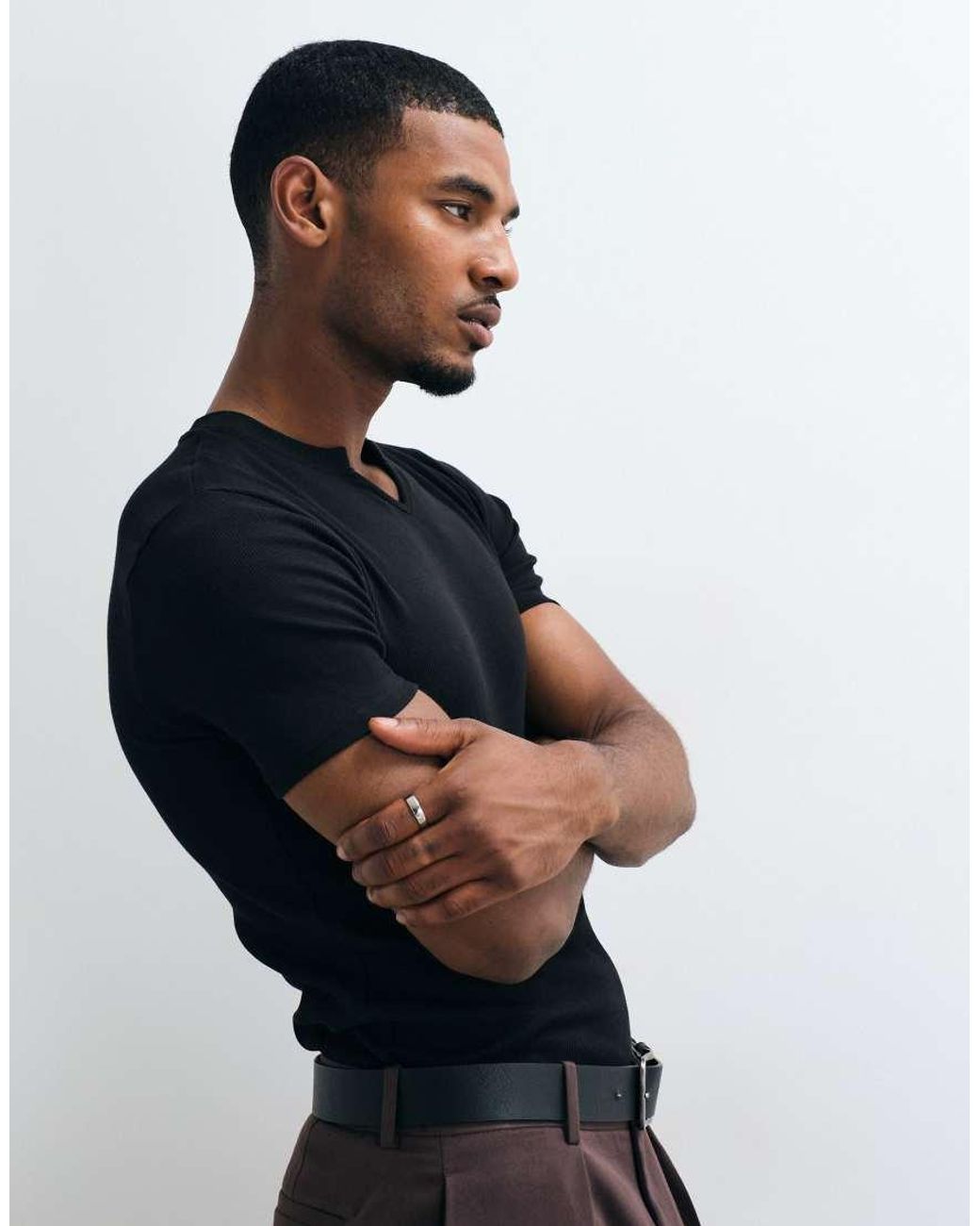 ASOS Black Muscle Fit T-shirt With Notch Neck for men