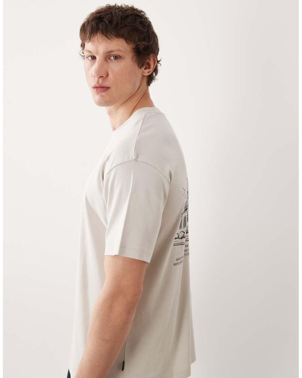 Jack & Jones Gray Premium Heavyweight T-shirt With Backprint for men