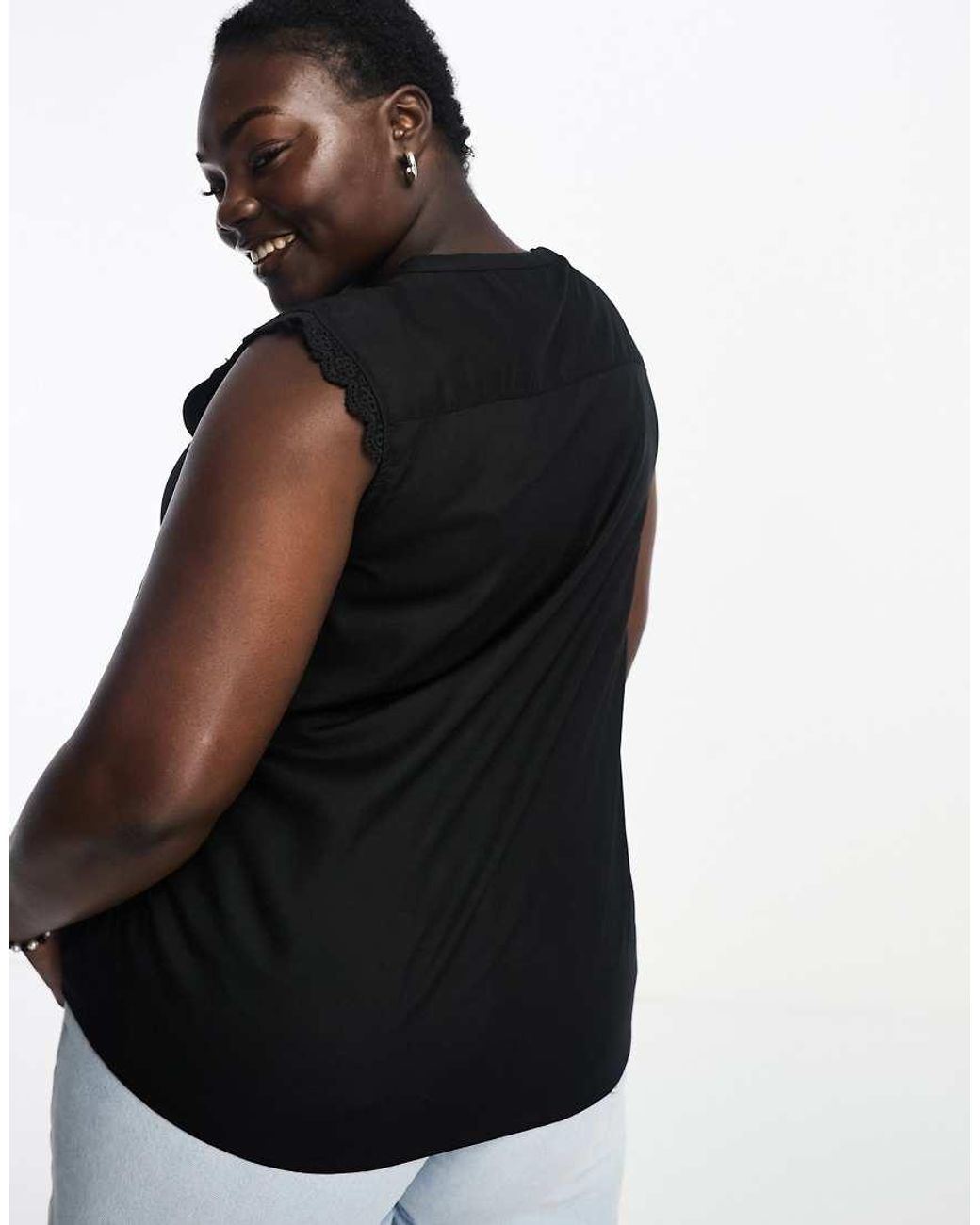 ONLY Black V Neck Blouse With Crochet Trim