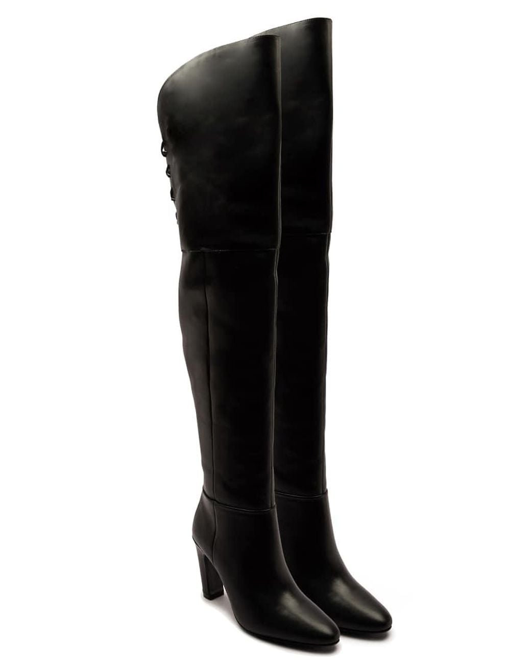 OFF THE HOOK Black Carmen Over-The-Knee Boots With Block Heel And Back Lace Detail