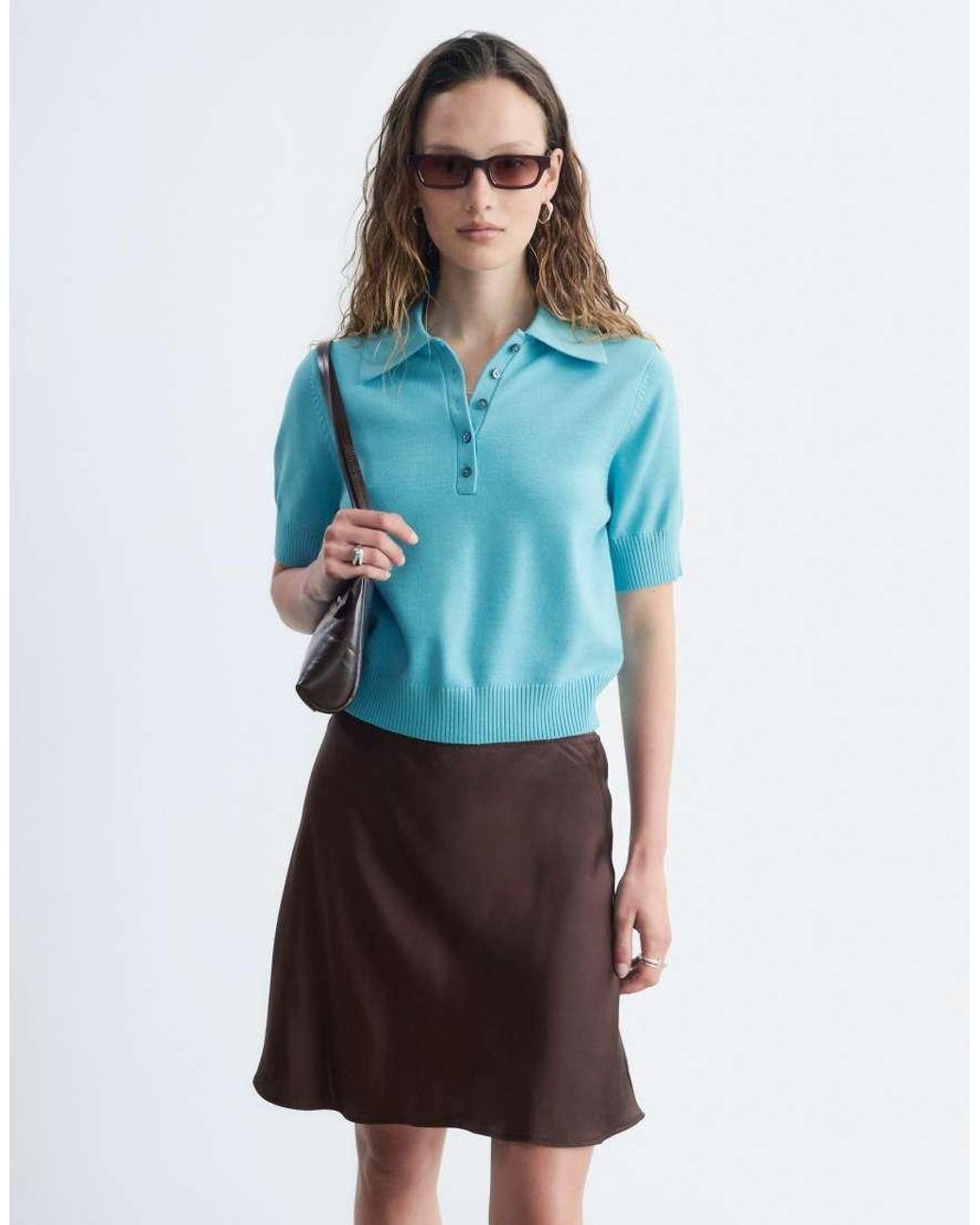 & Other Stories Blue Short Sleeve Polo Wool Knit Jumper