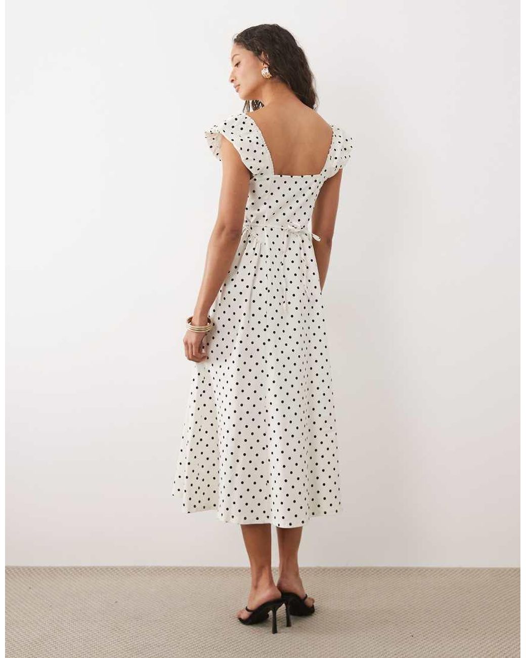 New Look Natural Polka Dot Milkmaid Midi Dress