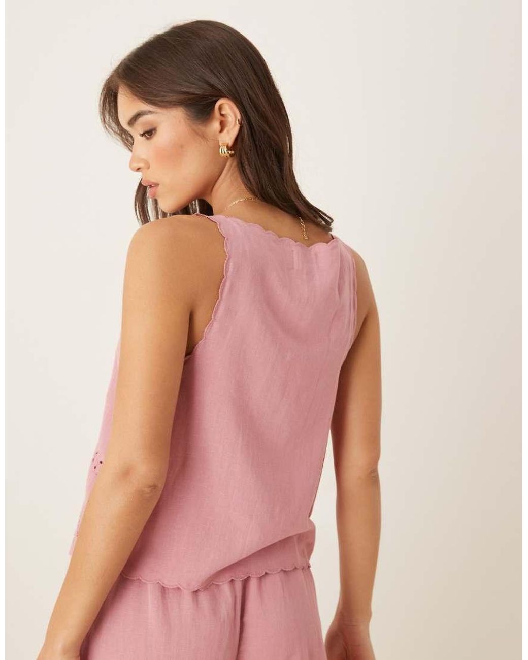 ASOS Pink Blake Broderie Linen Blend Beach Waistcoat With Linen