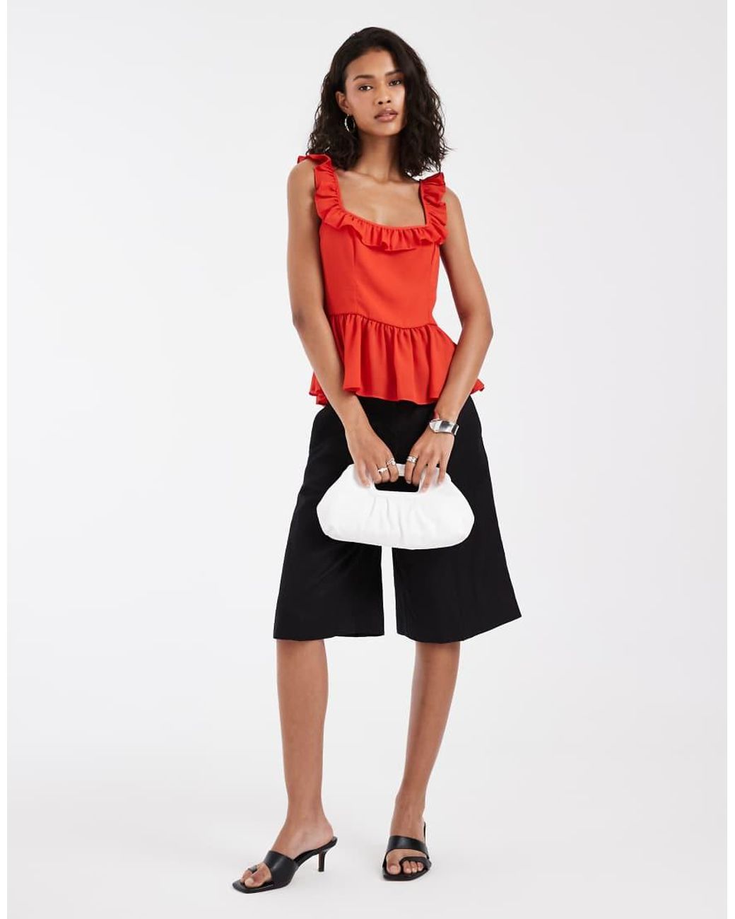 ASOS Red Chiffon Ruffle Detail Top
