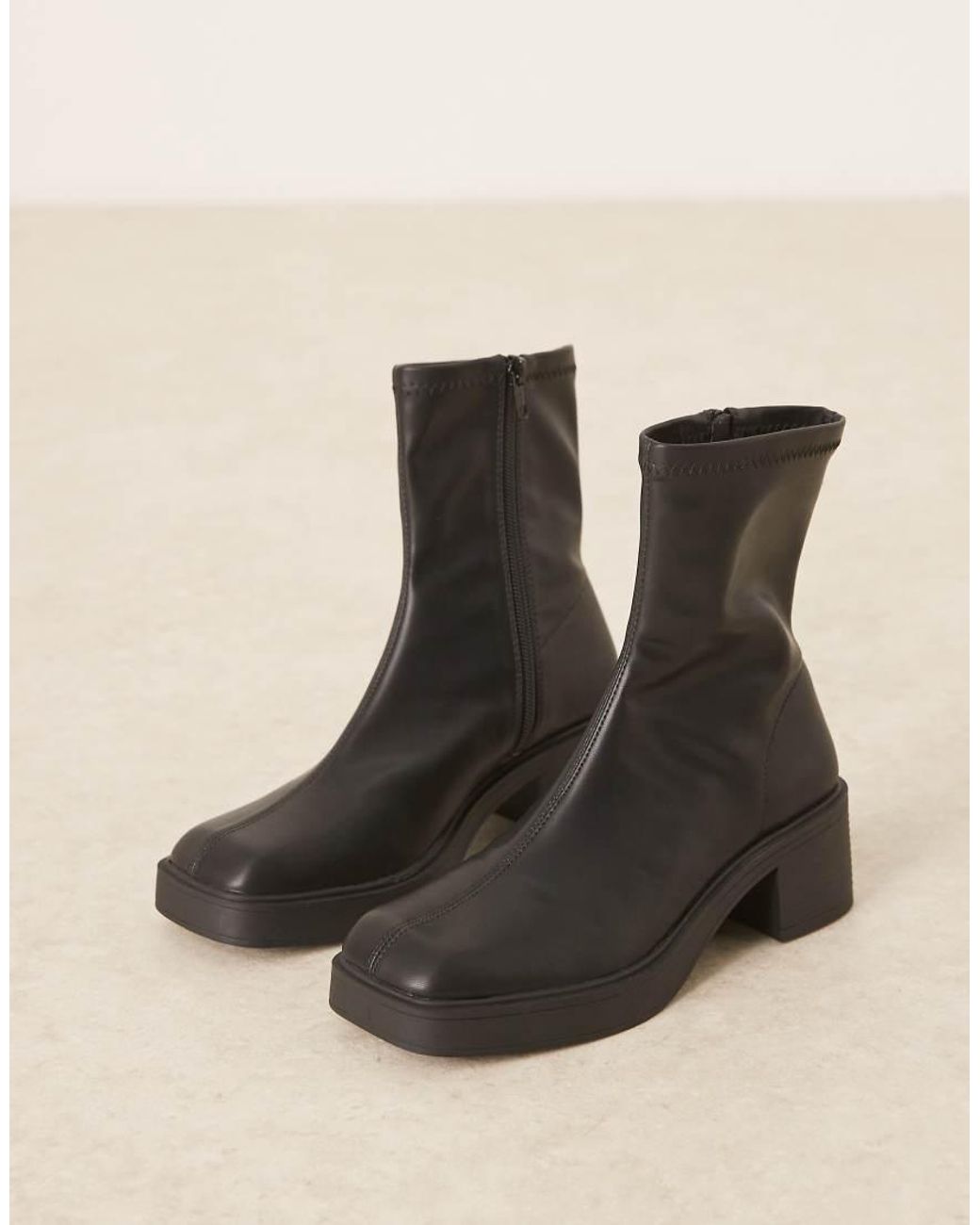 ASOS Natural Wide Fit Raven Smart Mid-heel Boots