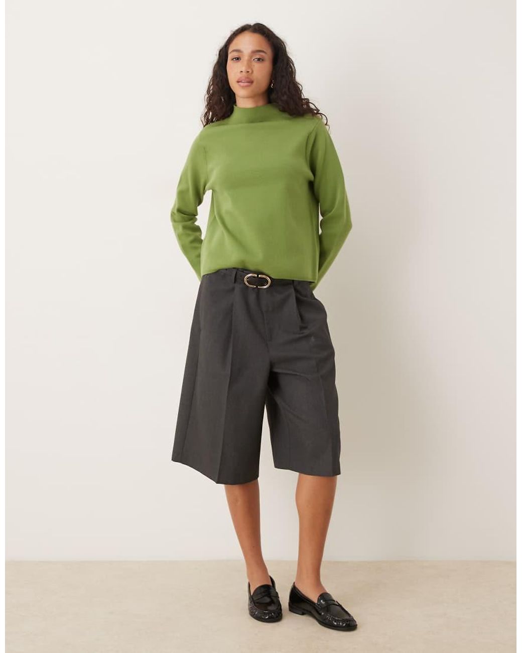 Mango Green Mock Neck Jumper