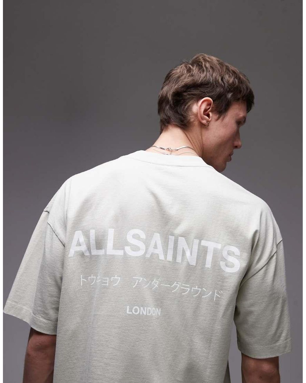AllSaints Gray Underground Oversized T-Shirt for men