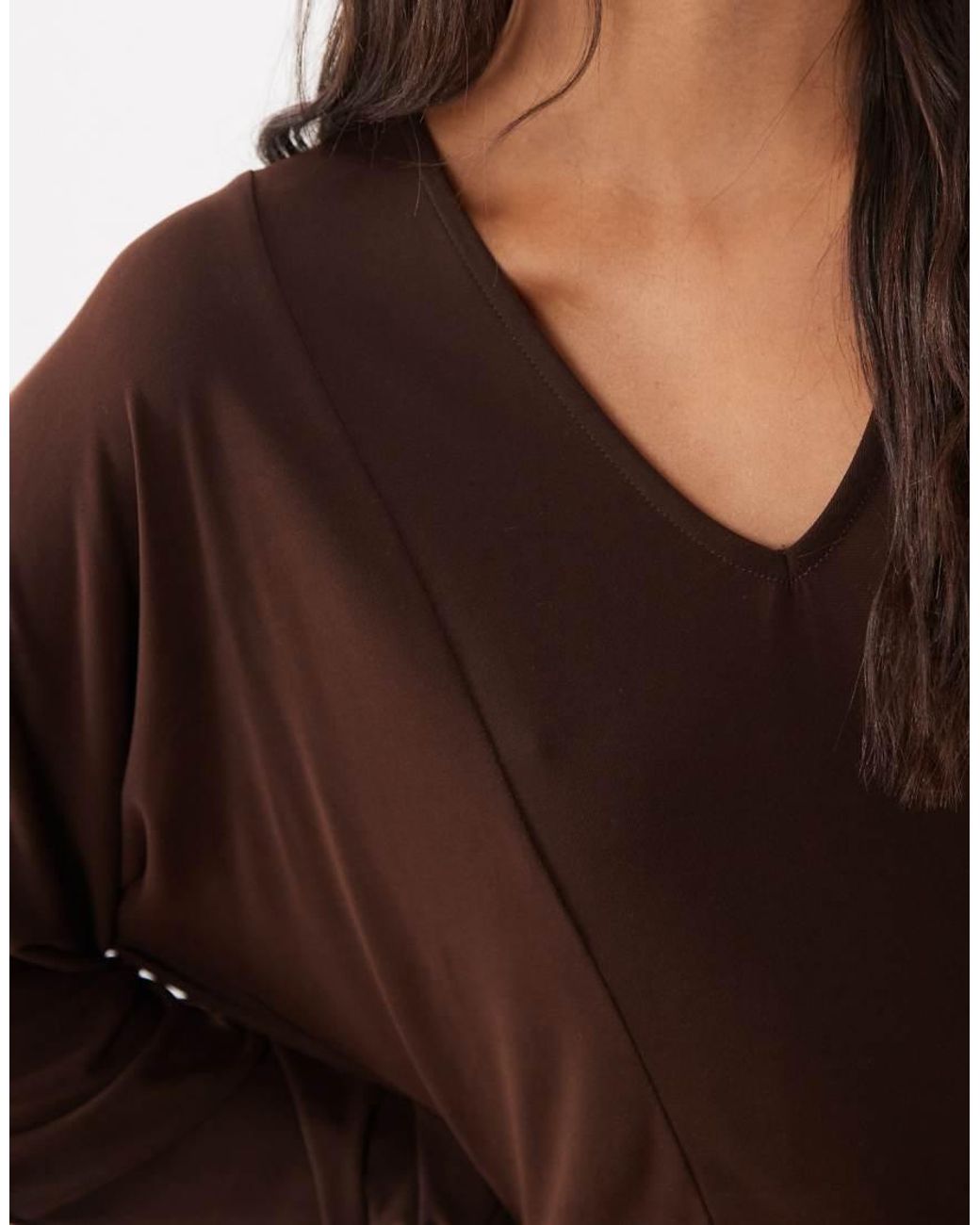 ASOS Brown Batwing Sleeve V-Neck Mini Dress