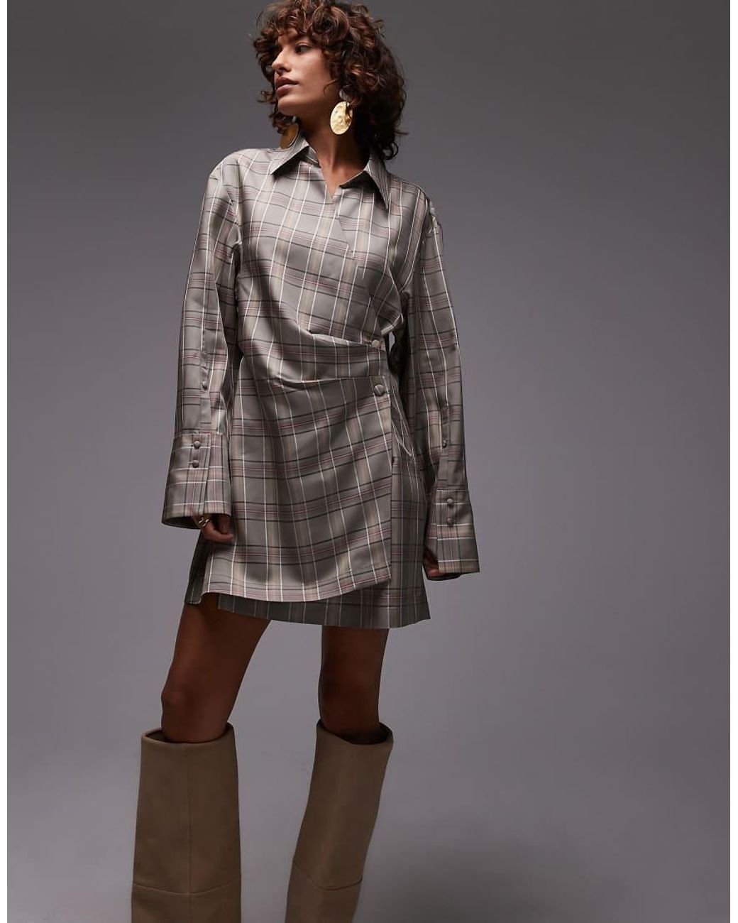 & Other Stories Gray Mini Shirt Dress With Ruche Wrap Front