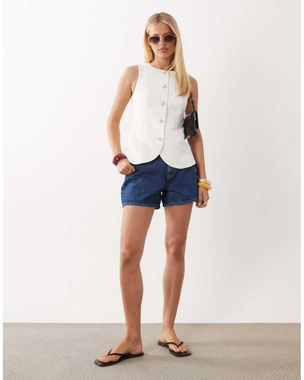 Nobody's Child White Crew Neck Button Down Waistcoat Top