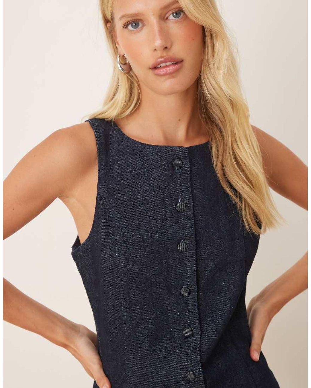 ASOS Blue Denim Button Through Waistcoat Dress