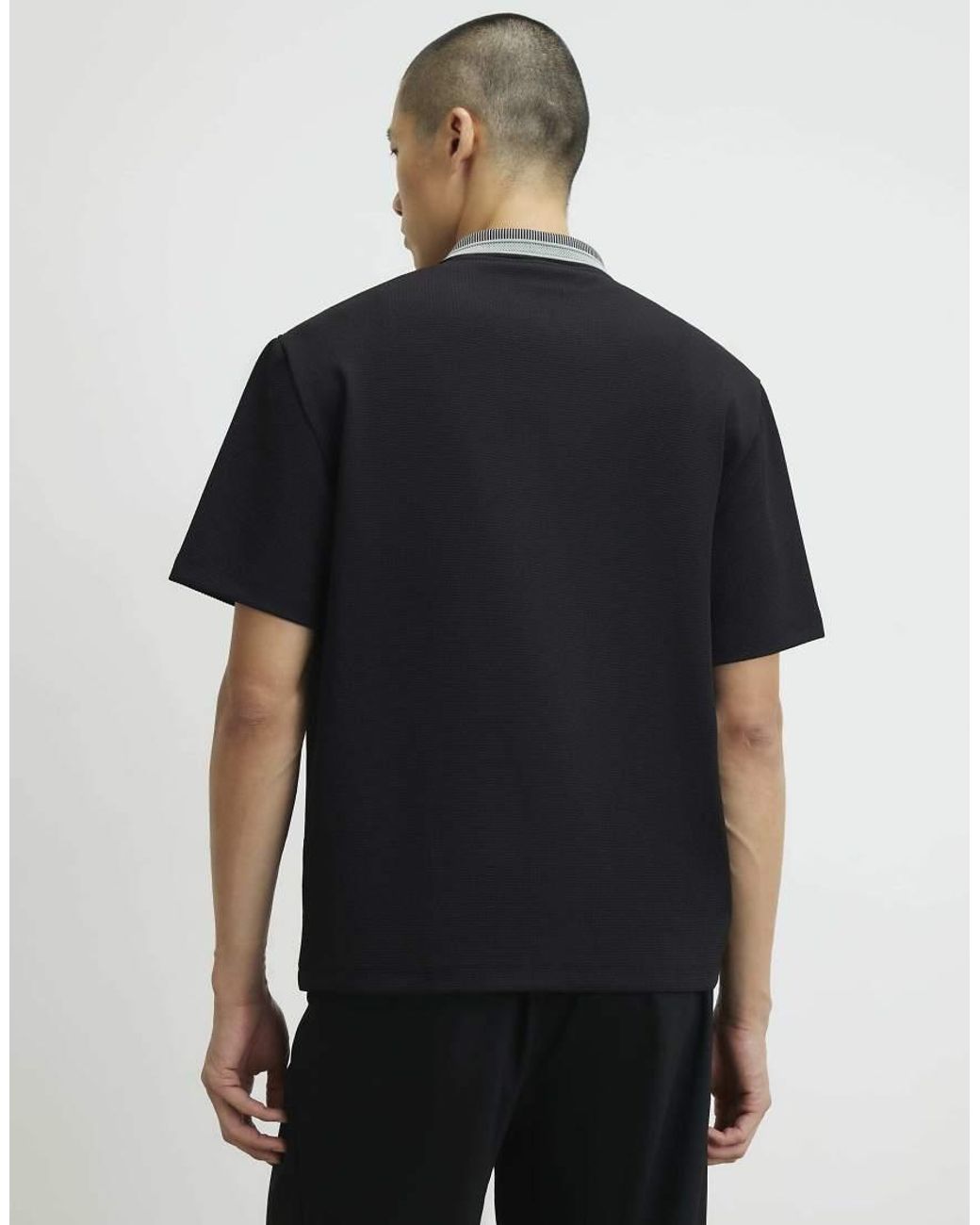 River Island Black Regular Fit Cotton Buttoned Shirt for men