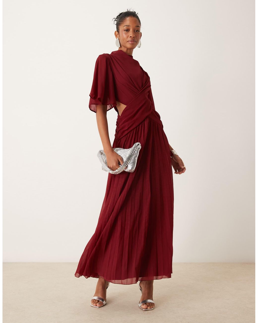 ASOS Cowl Wrap Front Pleated Midi Dress With Cut Out in Red | Lyst ASOS Cowl Wrap Front Pleated Midi Dress With Cut Out in Red | Lyst