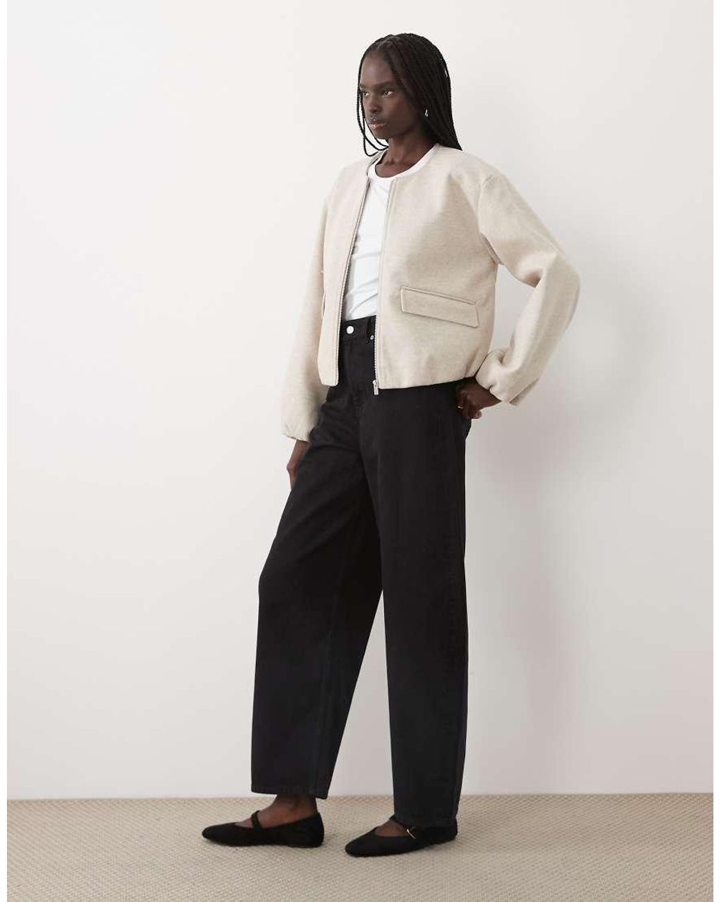 Vila Natural Textured Clean Collarless Bomber Jacket