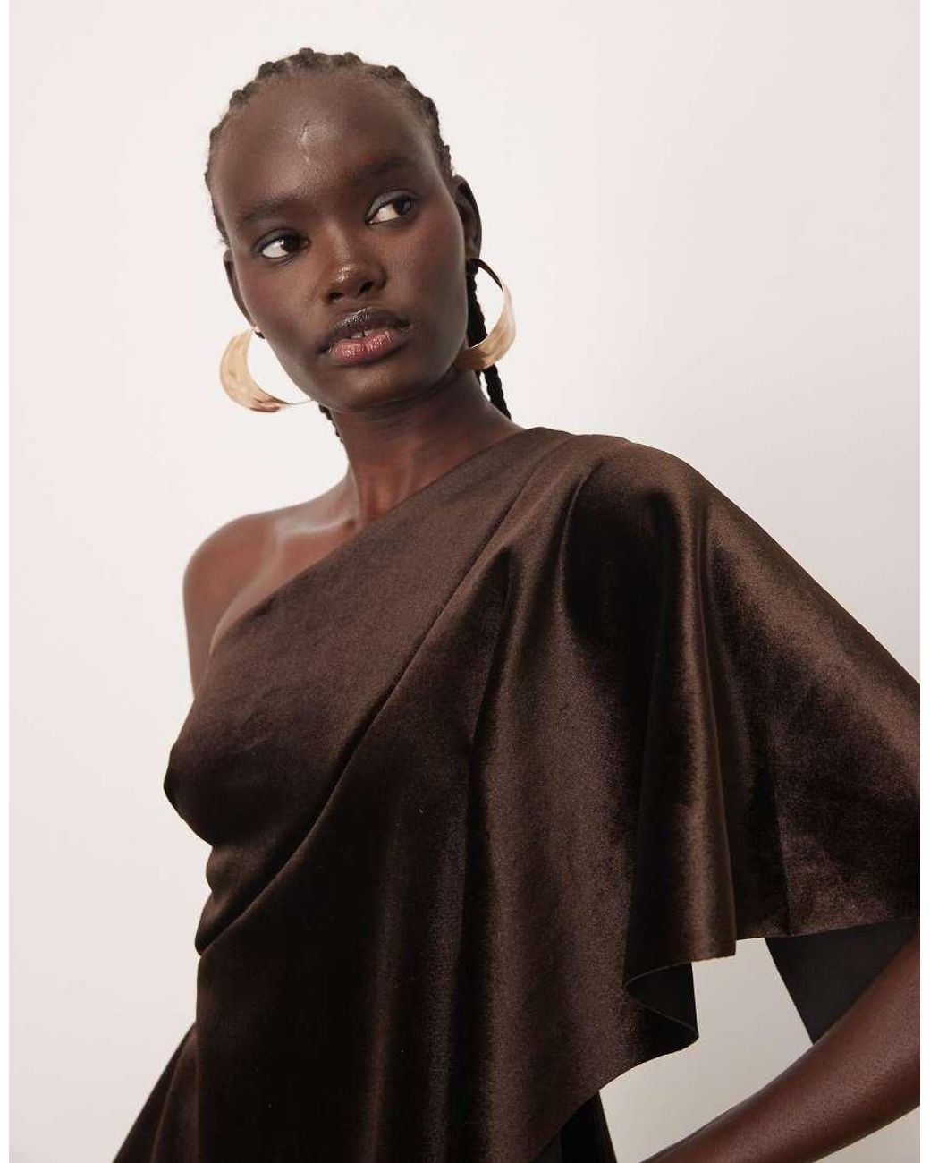 ARRANGE Natural One Shoulder Velvet Bodice Maxi Dress
