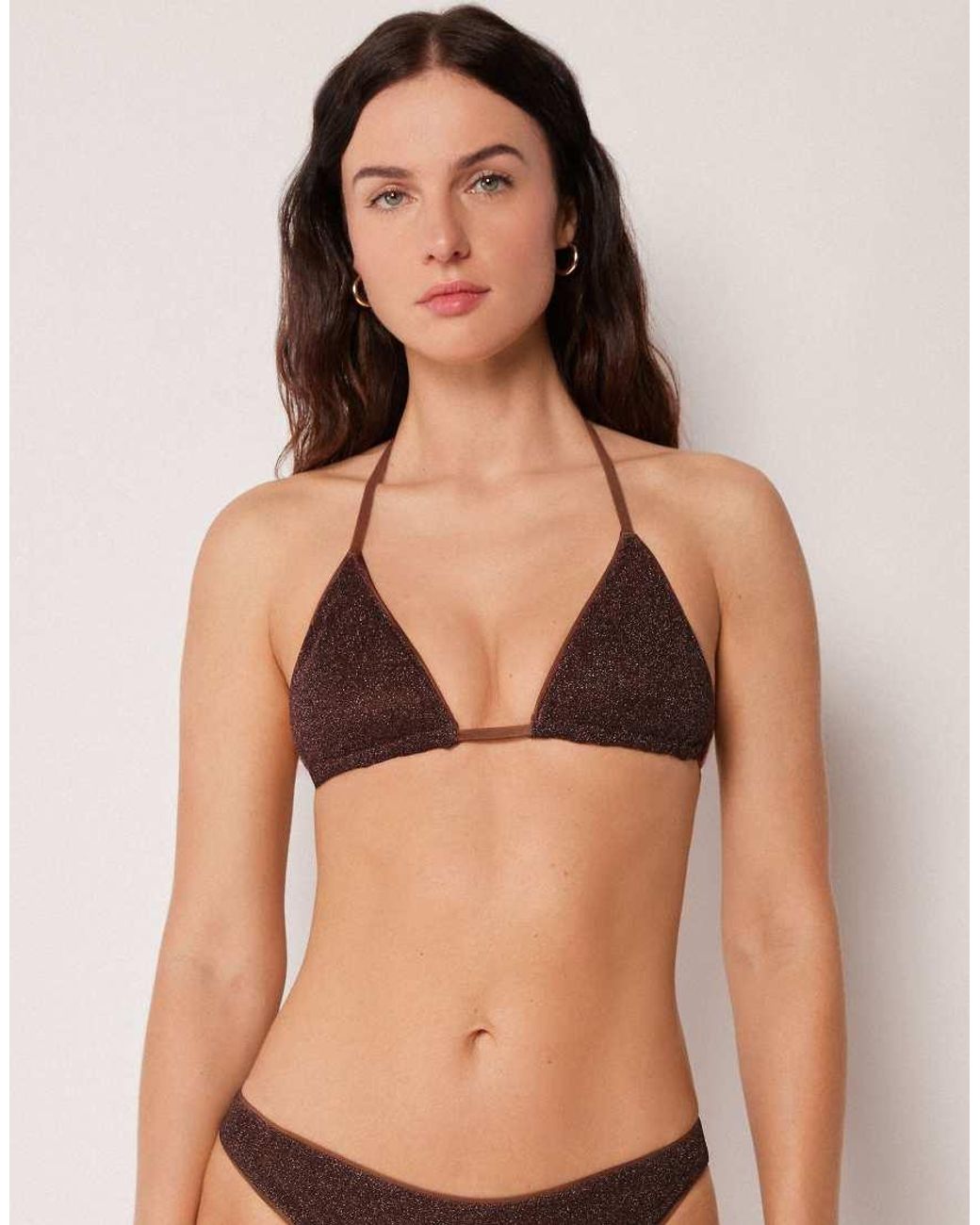 Calzedonia Natural Triangle Bikini Top Metallic Glow