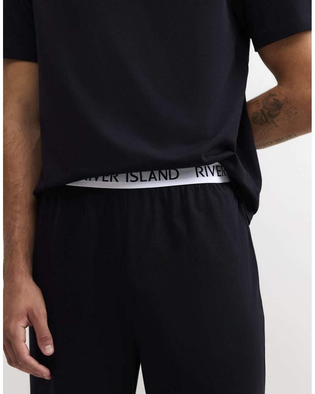 River Island Blue Cotton T-Shirt And Trousers Pyjamas Set for men