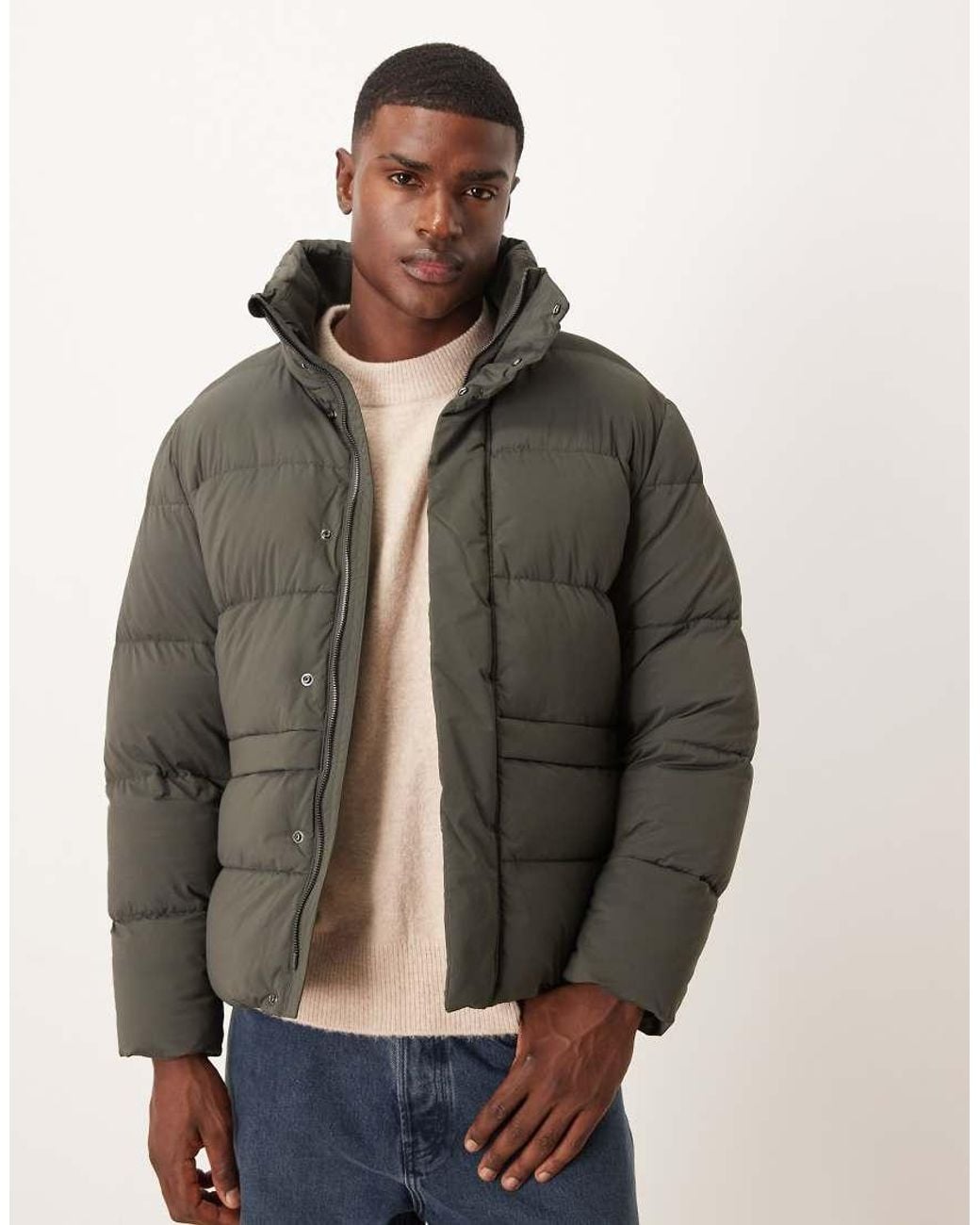 Mango Gray High Neck Water Repellent Puffer Jacket With Built for men