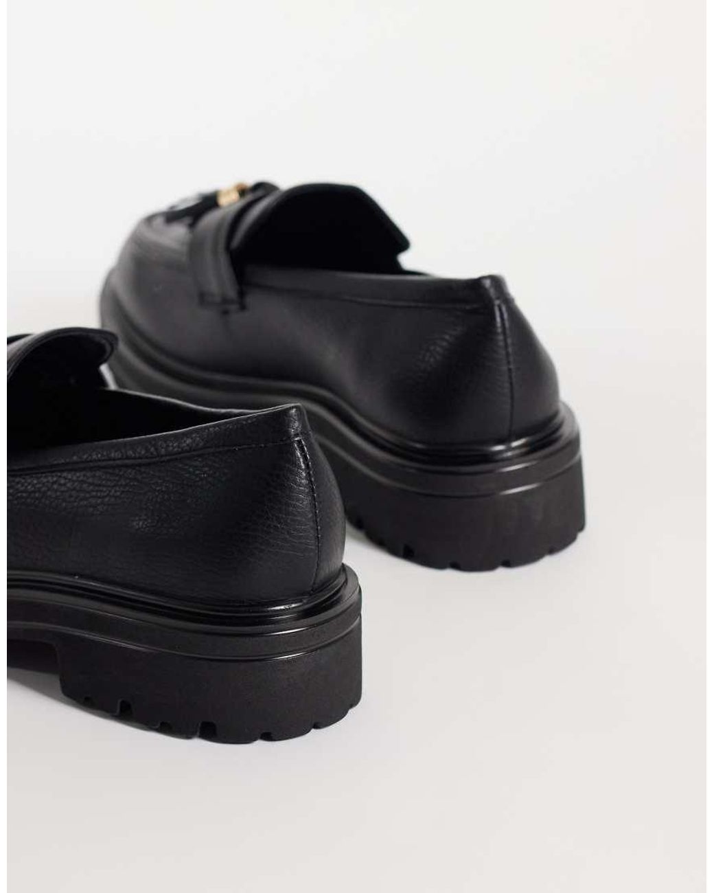 SEQWL Wide Fit Black Jeep Chunky Tassel Loafers