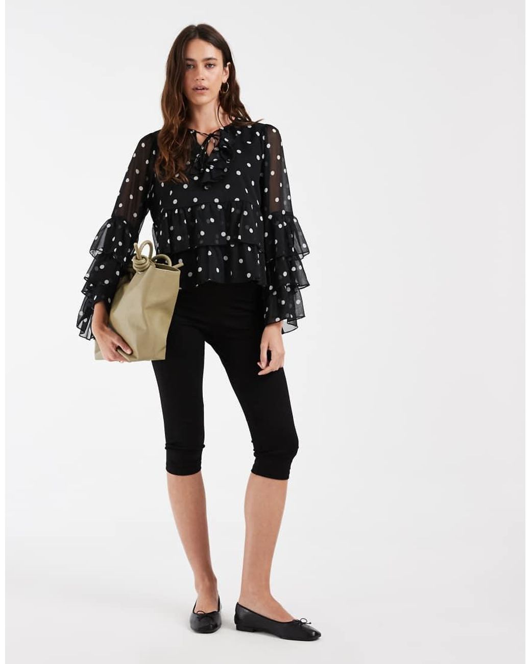 ONLY Black Sheer Blouse With Ruffles Details