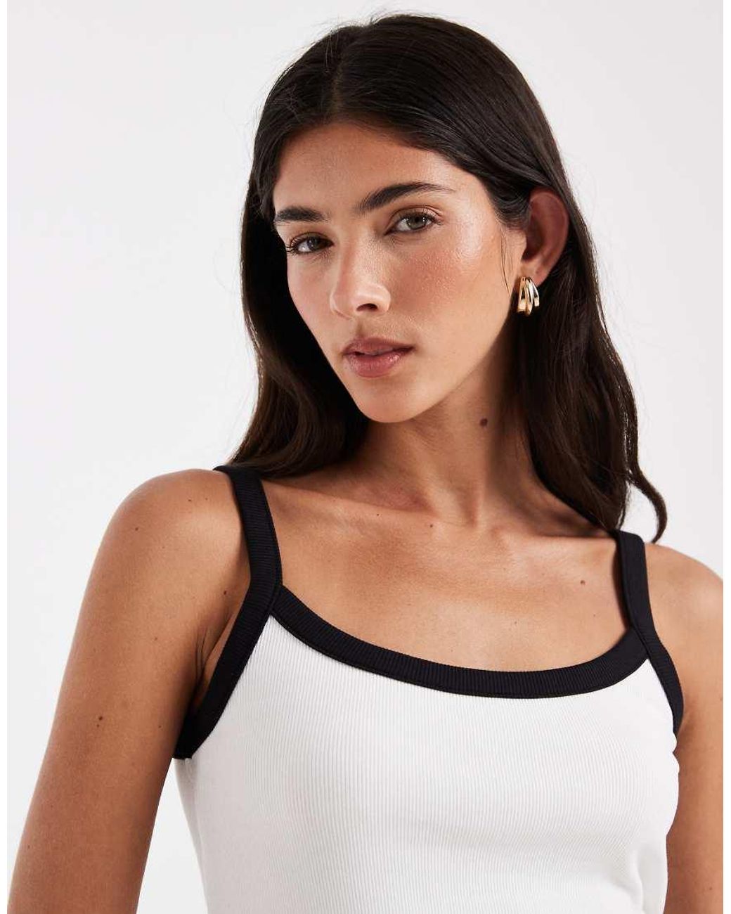 Pieces White Contrast Trim Cami Top