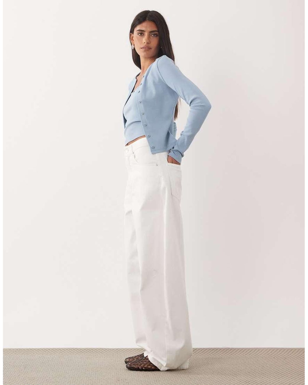 Miss Selfridge Blue Ribbed Cardigan And Cami Set