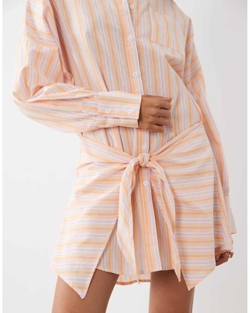 Noughts & Kisses Blue Pinstripe Wrap Waist Shirt Mini Dress