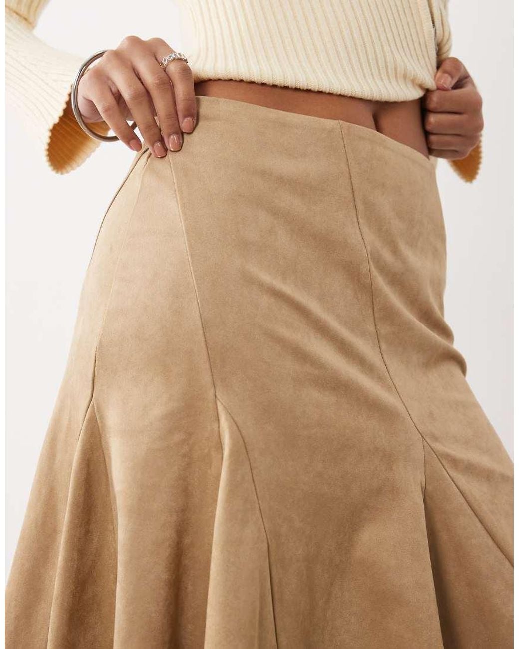 Motel Natural Abila Faux Suede Midi Skirt Co-ord