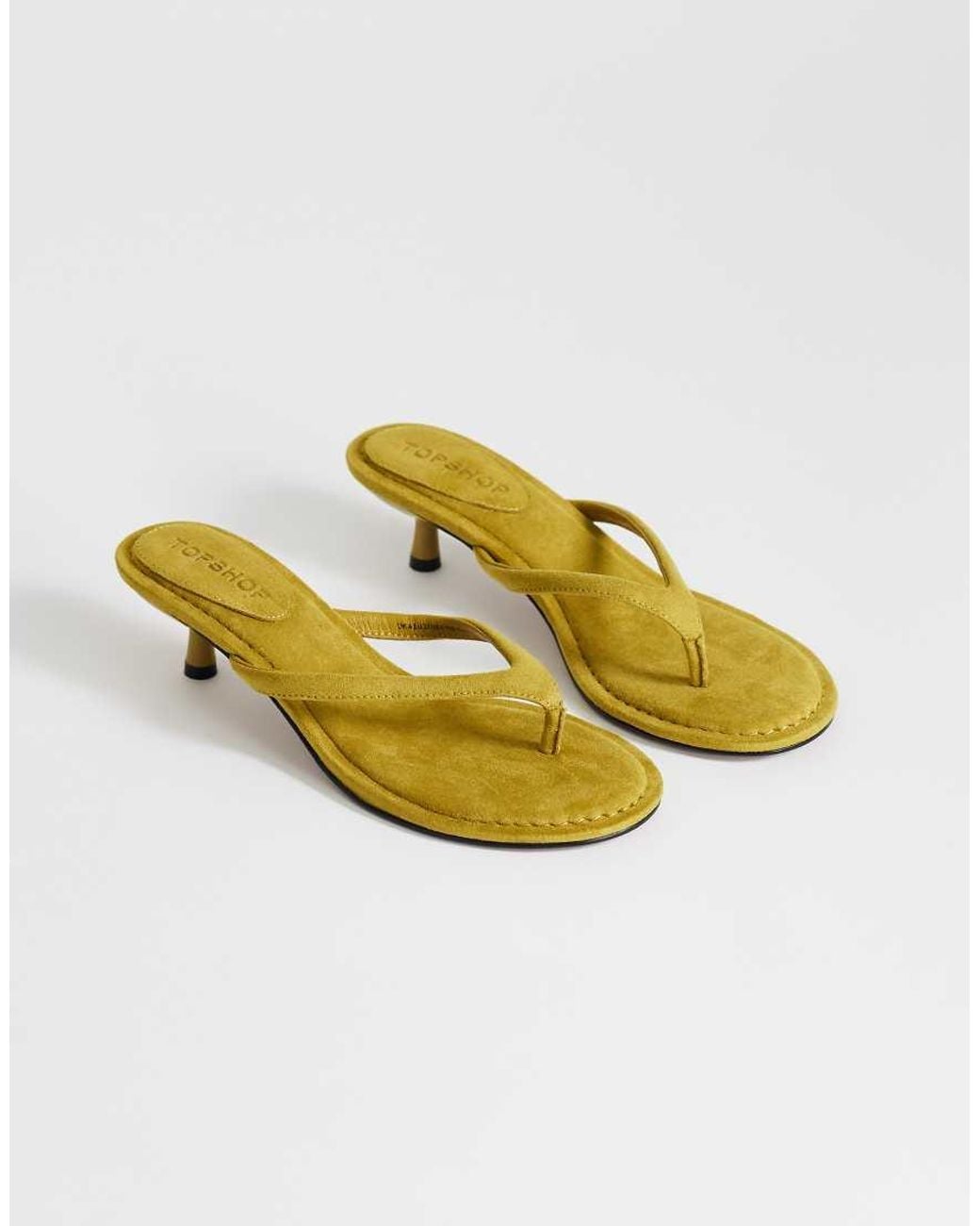 TOPSHOP Yellow Axel Toe Thong Mid Heel Sandal