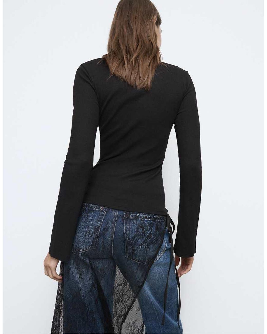 Stradivarius Black Basic Bell Sleeve T-shirt
