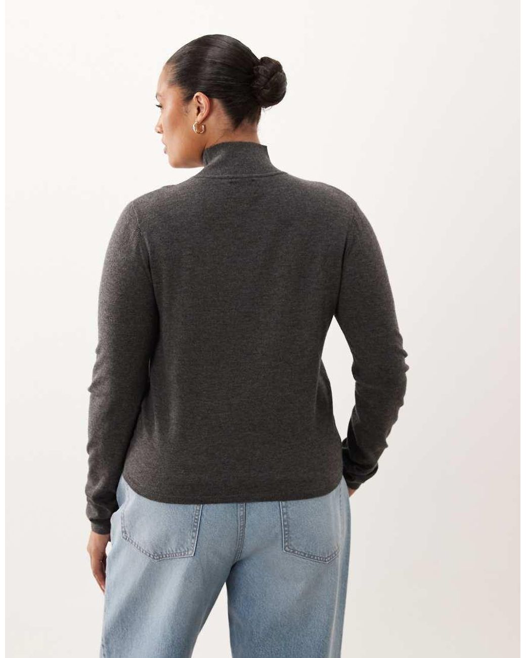 ASOS Gray Asos Design Curve Long Sleeve Fine Gauge Roll Neck Jumper