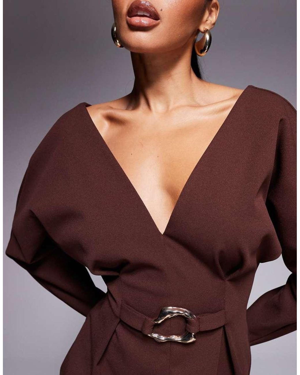 ASOS Brown Cocoon Sleeve Mini Dress With Hardware