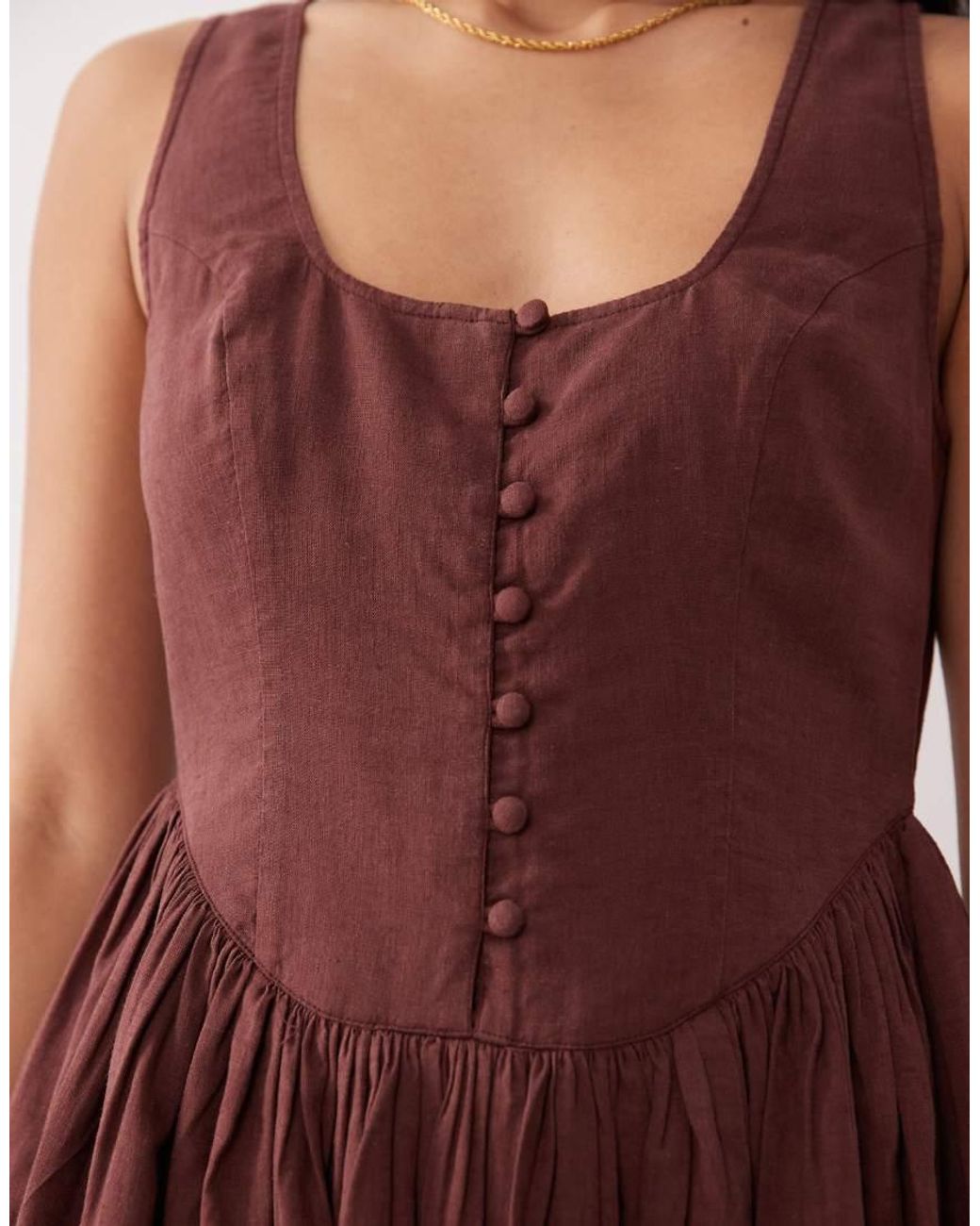 Nobody's Child Red Cora Square Neck Button Detail Mini Dress