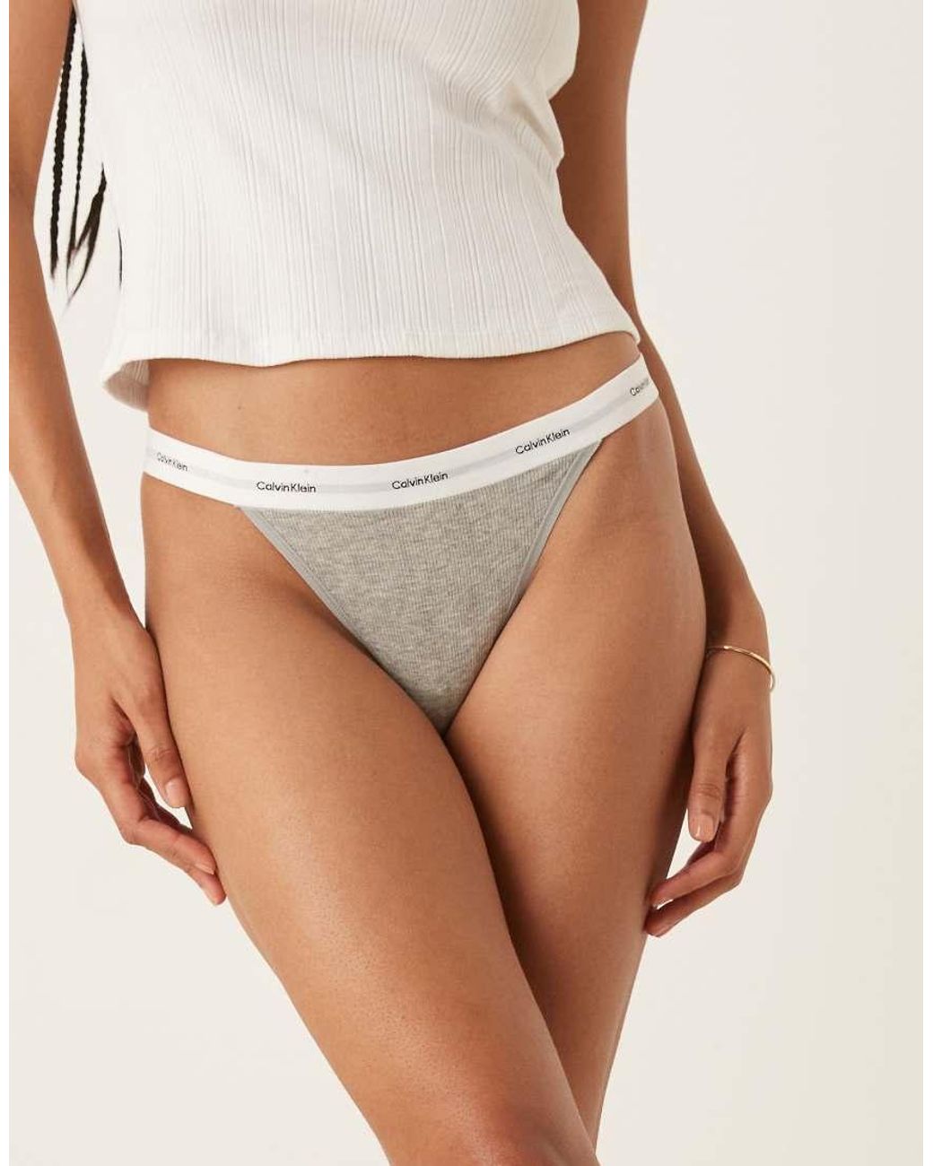 Calvin Klein Geribbelde String Van Modal in het Natural