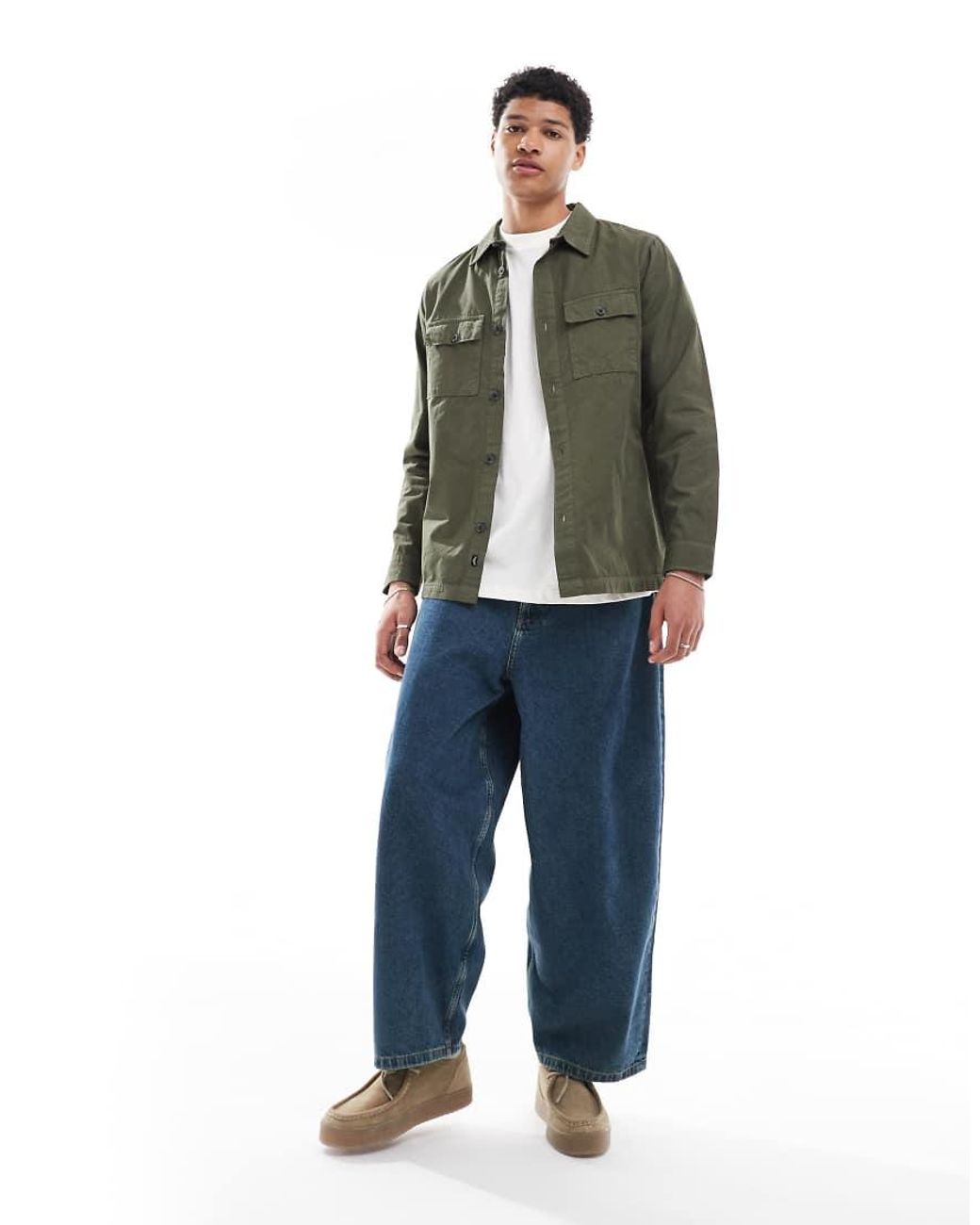 Threadbare Green Lightweight Cotton Overshirt for men