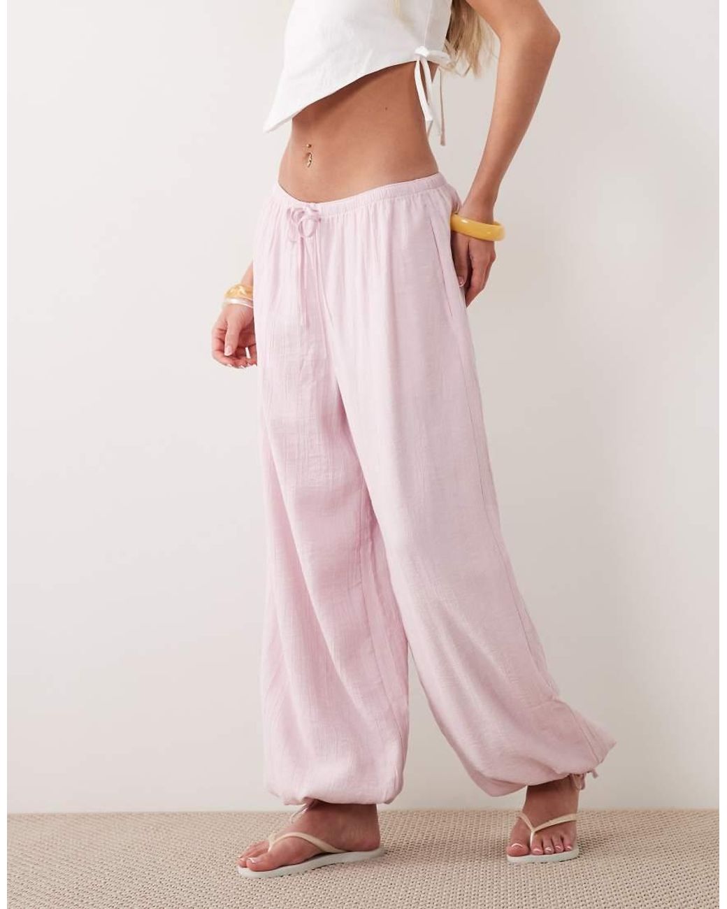 Abercrombie & Fitch Pink Crinkle Balloon Fit Trousers