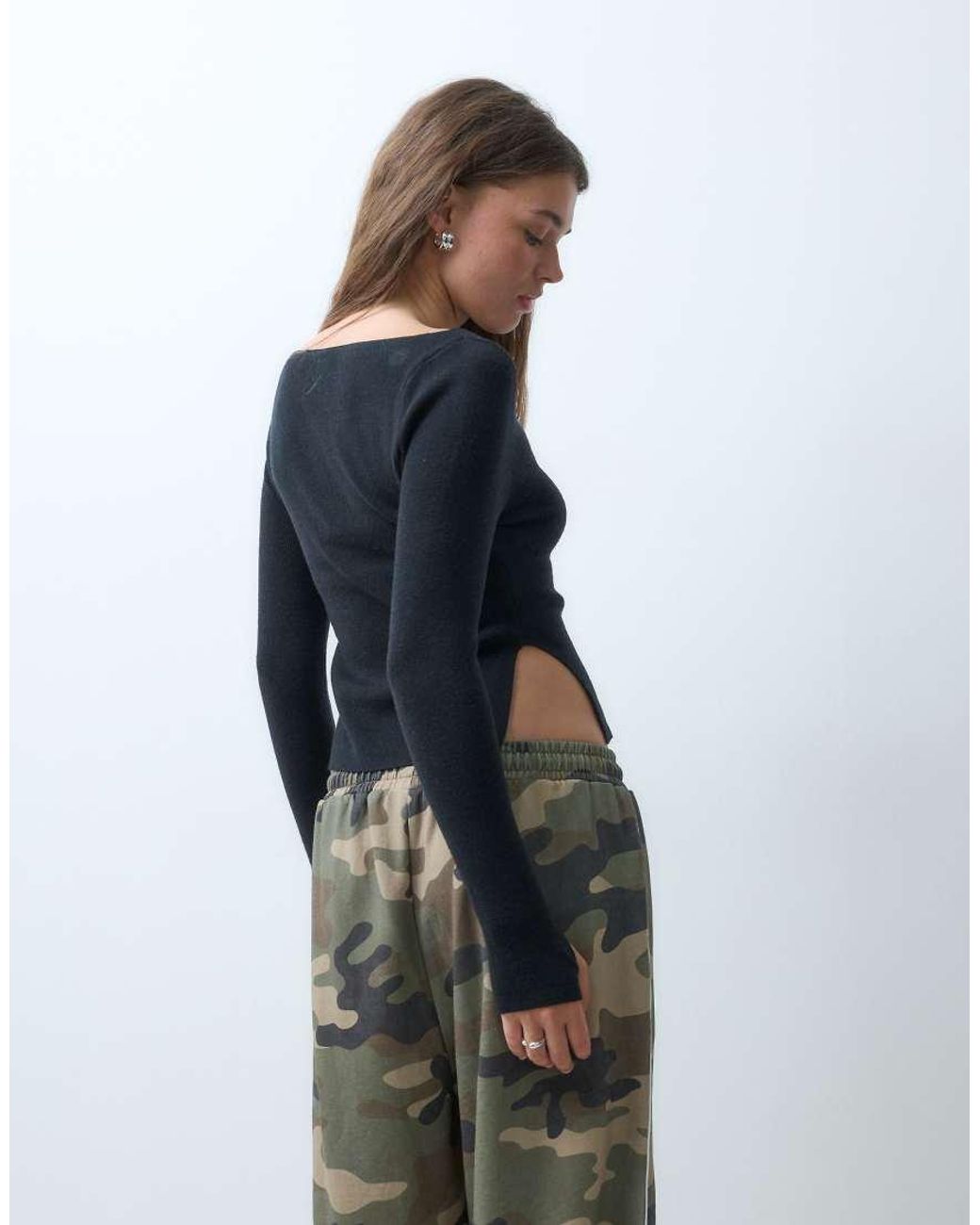 Collusion Blue Knitted Slash Neck Top