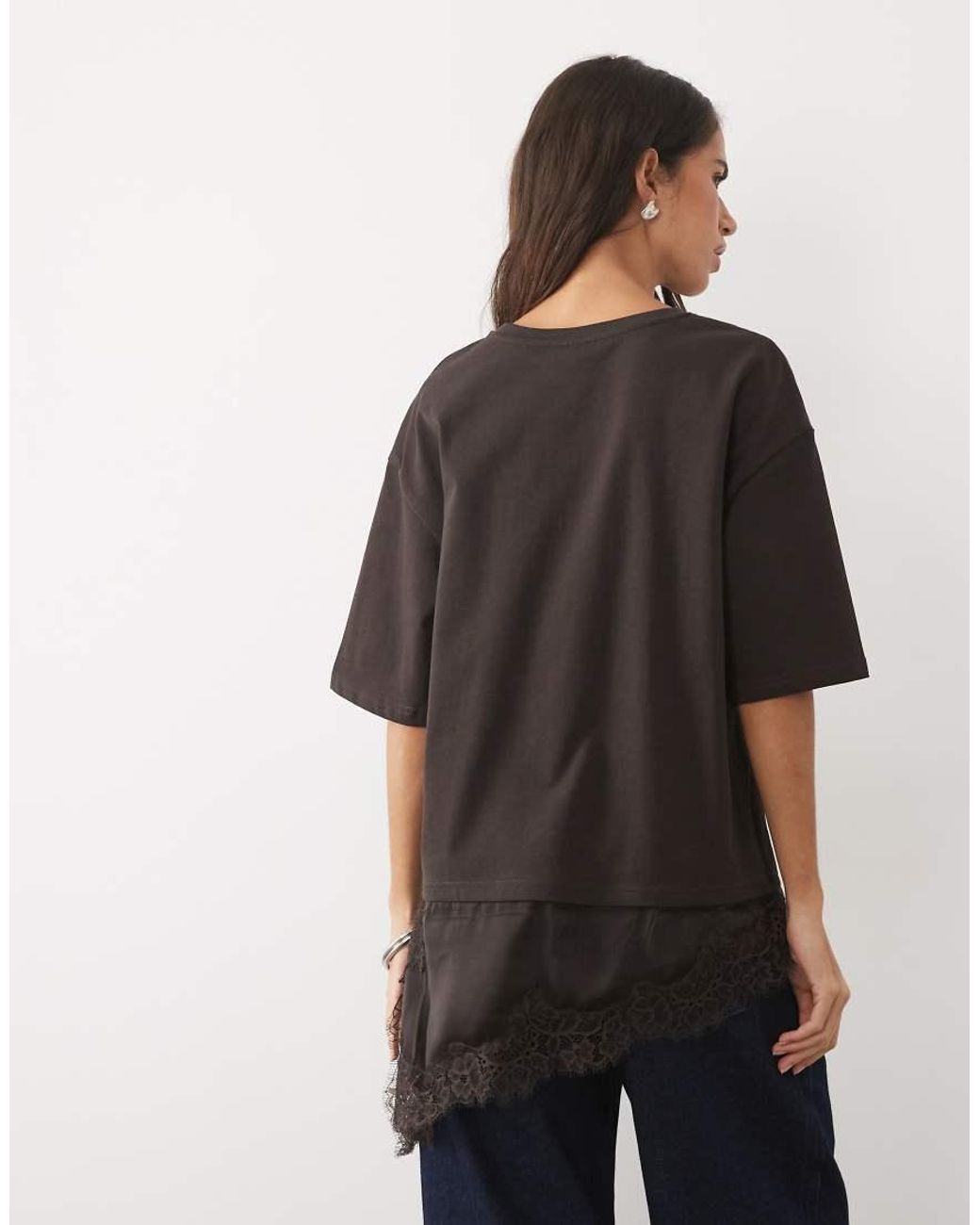 Jdy Black Oversized T-Shirt With Lace Details