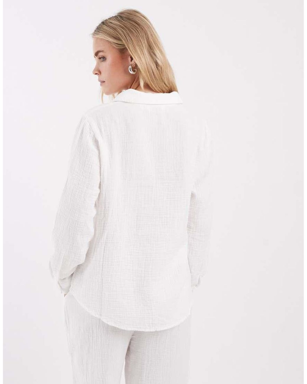 Only Petite White Long Sleeve Cheesecloth Shirt