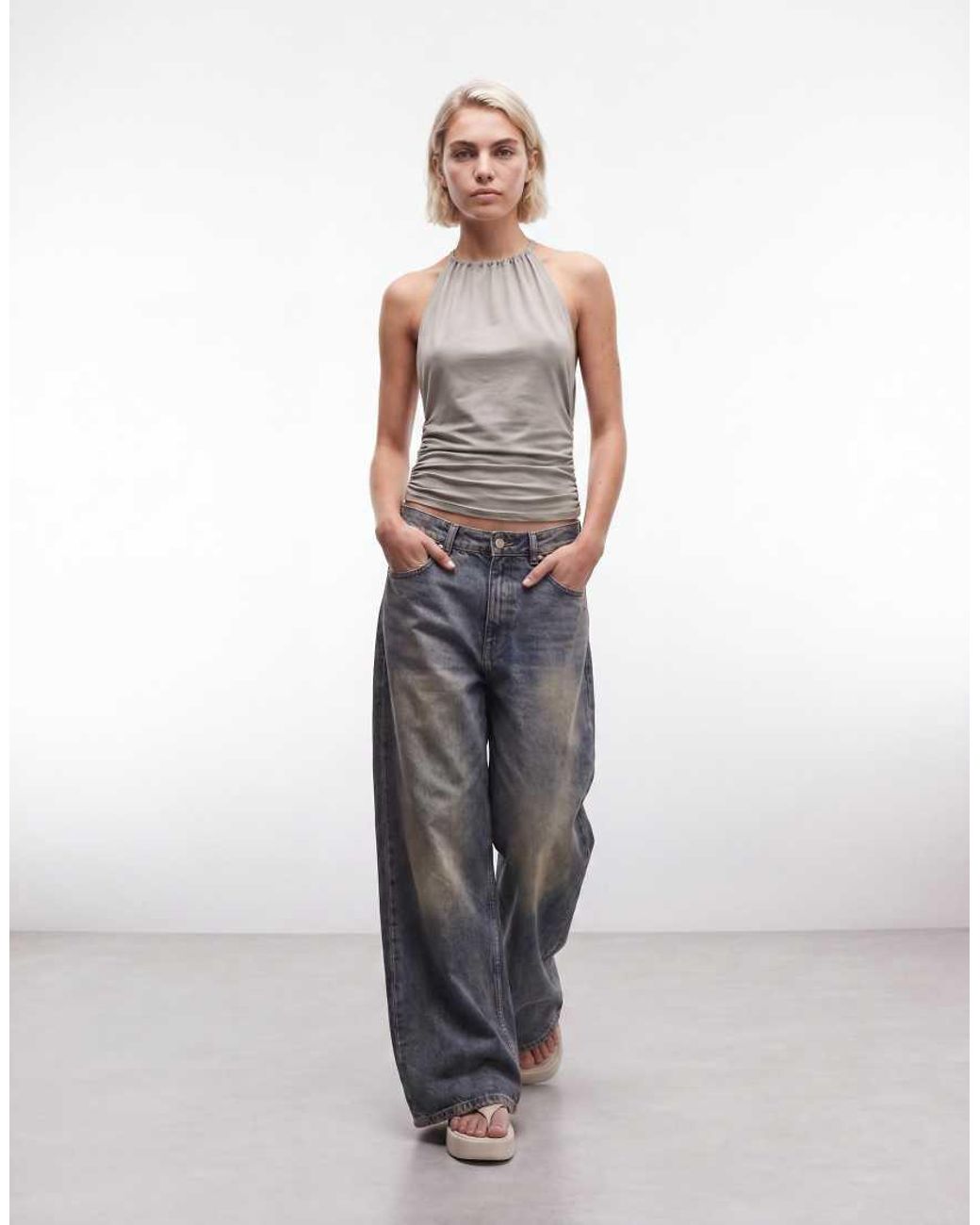 Weekday Black Ruched Halter Neck Top With Open Back