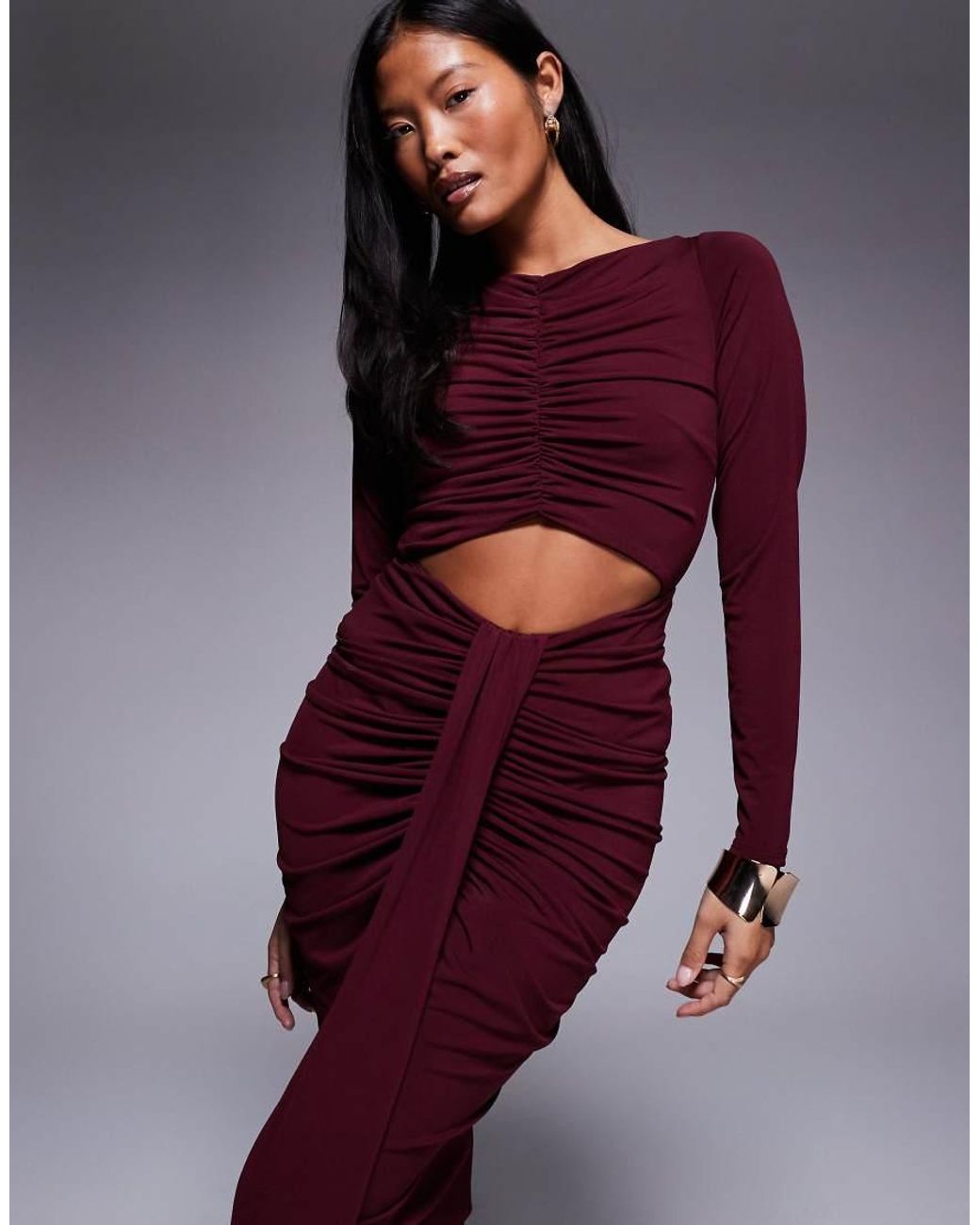Jaded Rose Petite Purple Slinky Jersey Maxi Dress With Cut Out And Ruched Details