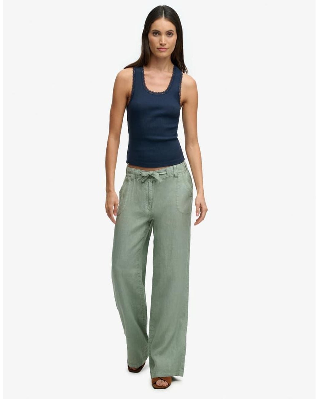 Superdry Green Linen Low Rise Pants