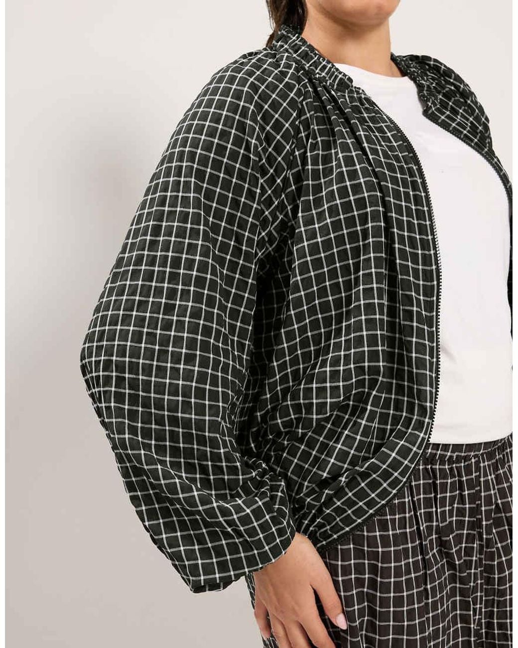Yours Clothing Gray Checked Zip Through Track Jacket