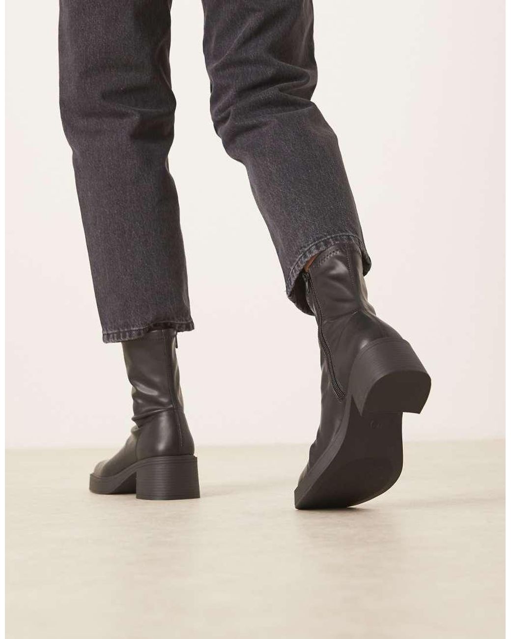 ASOS Natural Wide Fit Raven Smart Mid-heel Boots