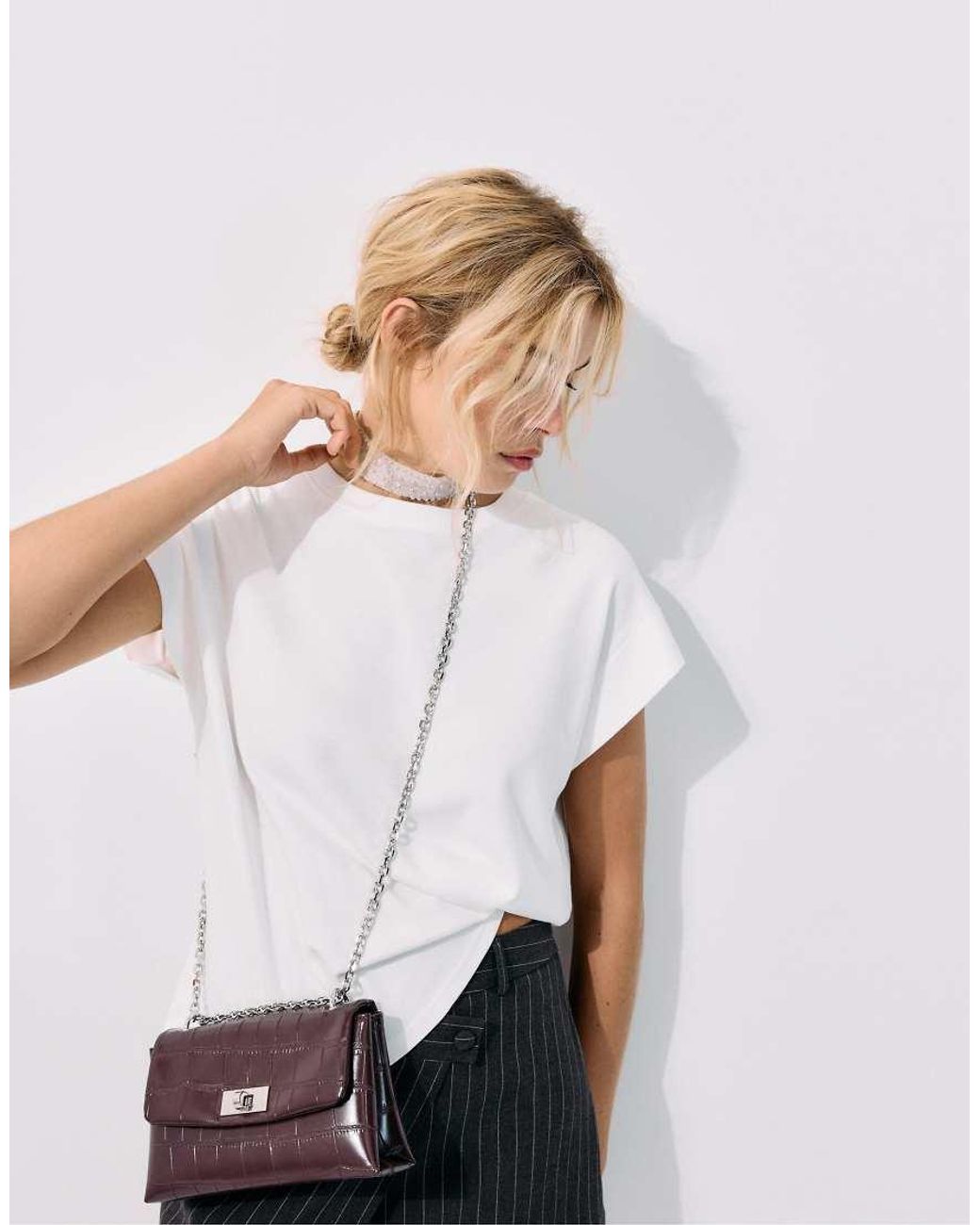 Stradivarius Purple Rigid Coconut Effect Crossbody Bag