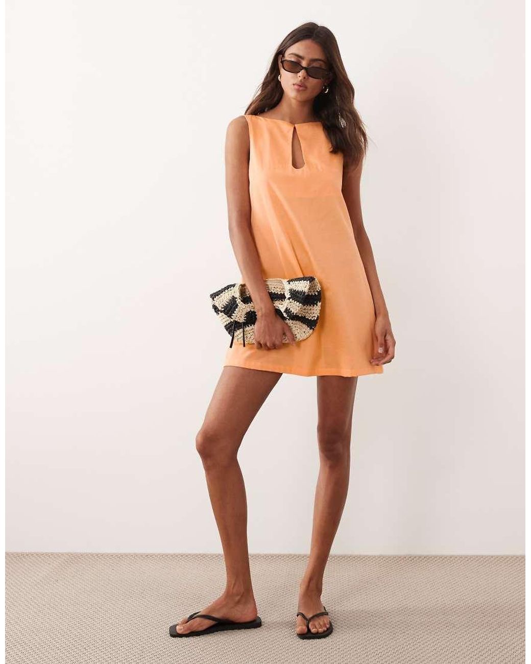 ASOS Natural Slash Neck Keyhole Mini Sundress