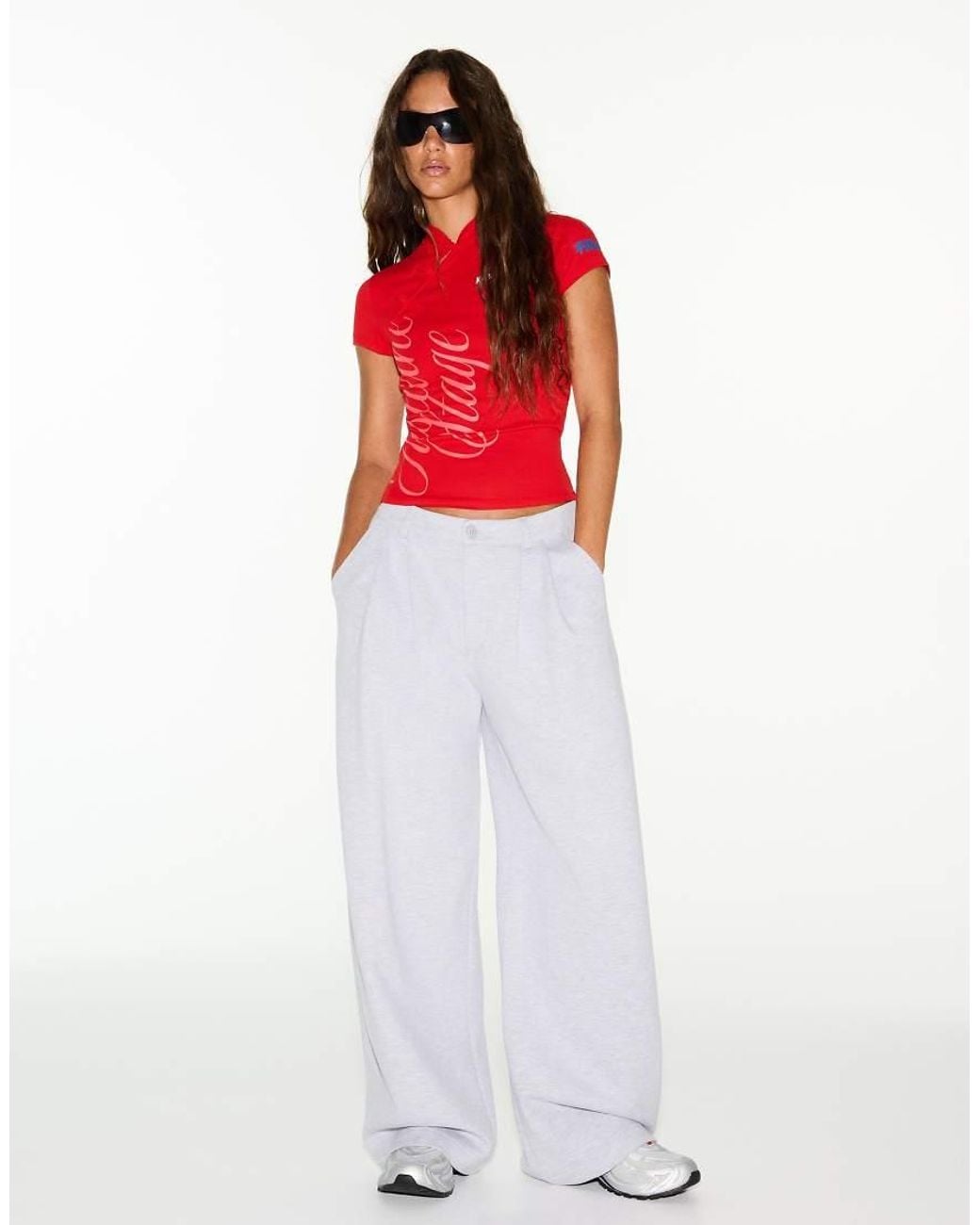 Bershka Red Short Sleeve Clasp T-Shirt