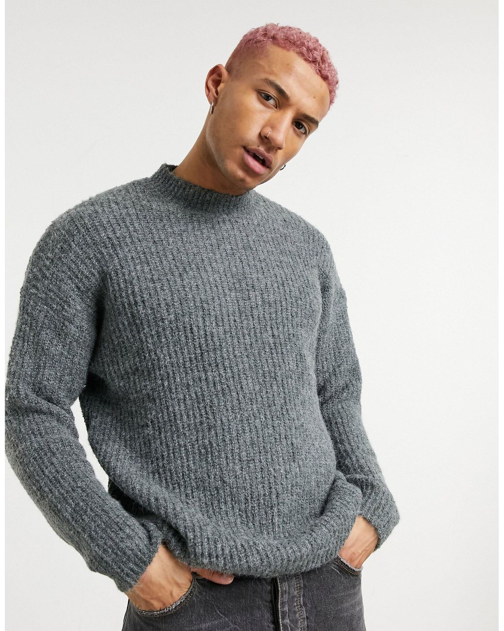 Pull&Bear Ribbed Crew Neck Sweater in Brown for Men - Lyst